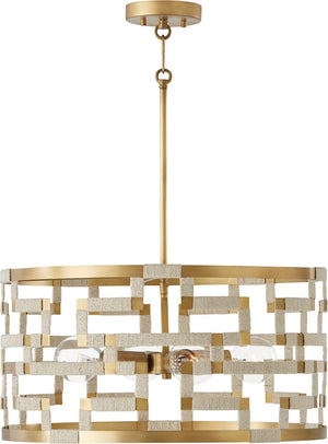 Capital Lighting 341041NL Hala 4 Light Pendant Bleached Natural Jute and Patinaed Brass
