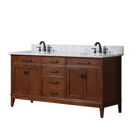 Avanity Madison 73 in. Double Vanity in Tobacco finish with Carrara White Marble Top