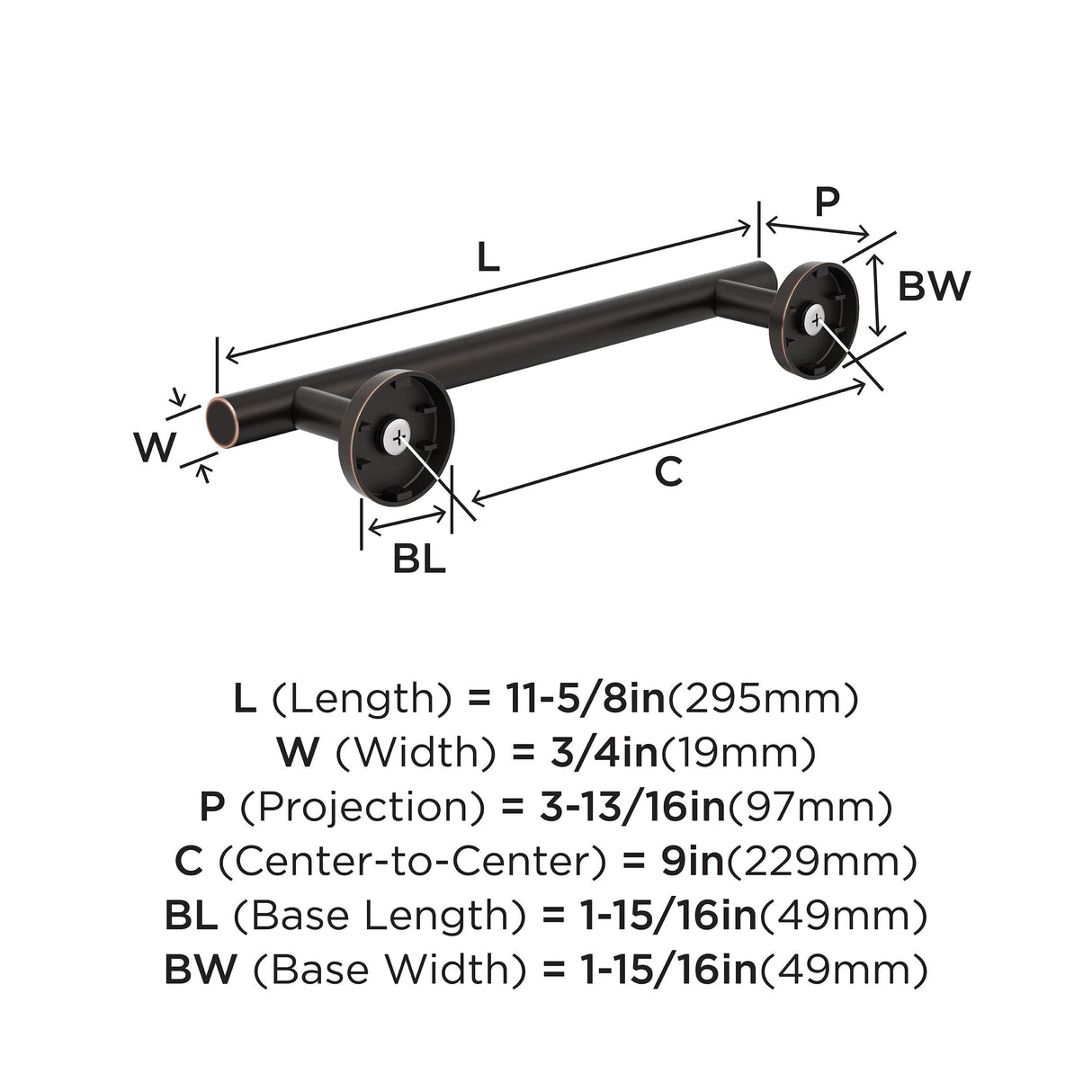 Amerock BH26546ORB Oil Rubbed Bronze Towel Bar 9 in (229 mm) Towel Rack Arrondi Bathroom Towel Holder Bathroom Hardware Bath Accessories