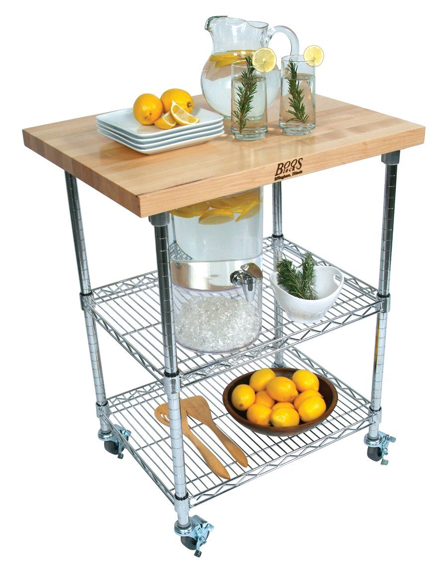 John Boos MET-MWC-1 Metropolitan Mobile Wire Cart with Maple Top, 27” Long, 21” Wide, 36" Height