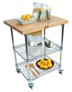 John Boos MET-MWC-1 Metropolitan Mobile Wire Cart with Maple Top, 27” Long, 21” Wide, 36