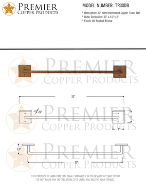 Premier Copper Products TR30DB 30-Inch Hand Hammered Copper Towel Bar, Oil Rubbed Bronze