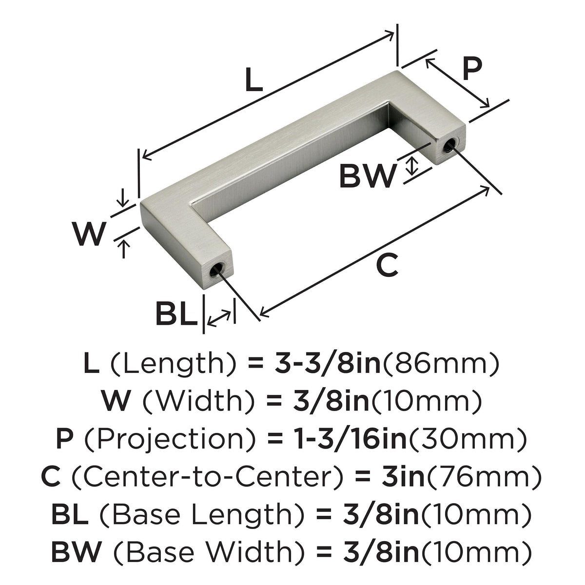 Amerock Cabinet Pull Satin Nickel 3 inch (76 mm) Center to Center Monument 1 Pack Drawer Pull Drawer Handle Cabinet Hardware