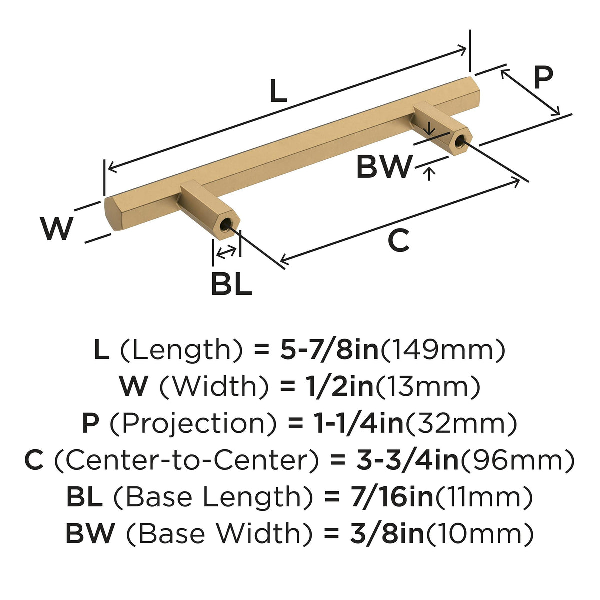 Amerock Cabinet Pull Champagne Bronze 3-3/4 inch (96 mm) Center-to-Center Caliber 1 Pack Drawer Pull Cabinet Handle Cabinet Hardware
