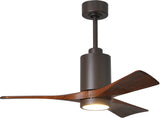 Matthews Fan PA3-TB-WA-42 Patricia-3 three-blade ceiling fan in Textured Bronze finish with 42” solid walnut tone blades and dimmable LED light kit 