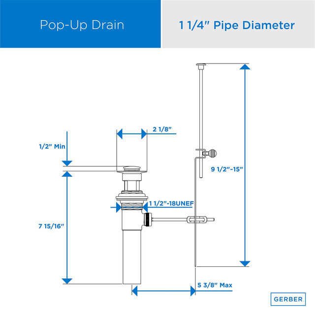 Gerber D495002BN Brushed Nickel 1 1/4" Metal Pop-up Drain Assembly With Lift Rod