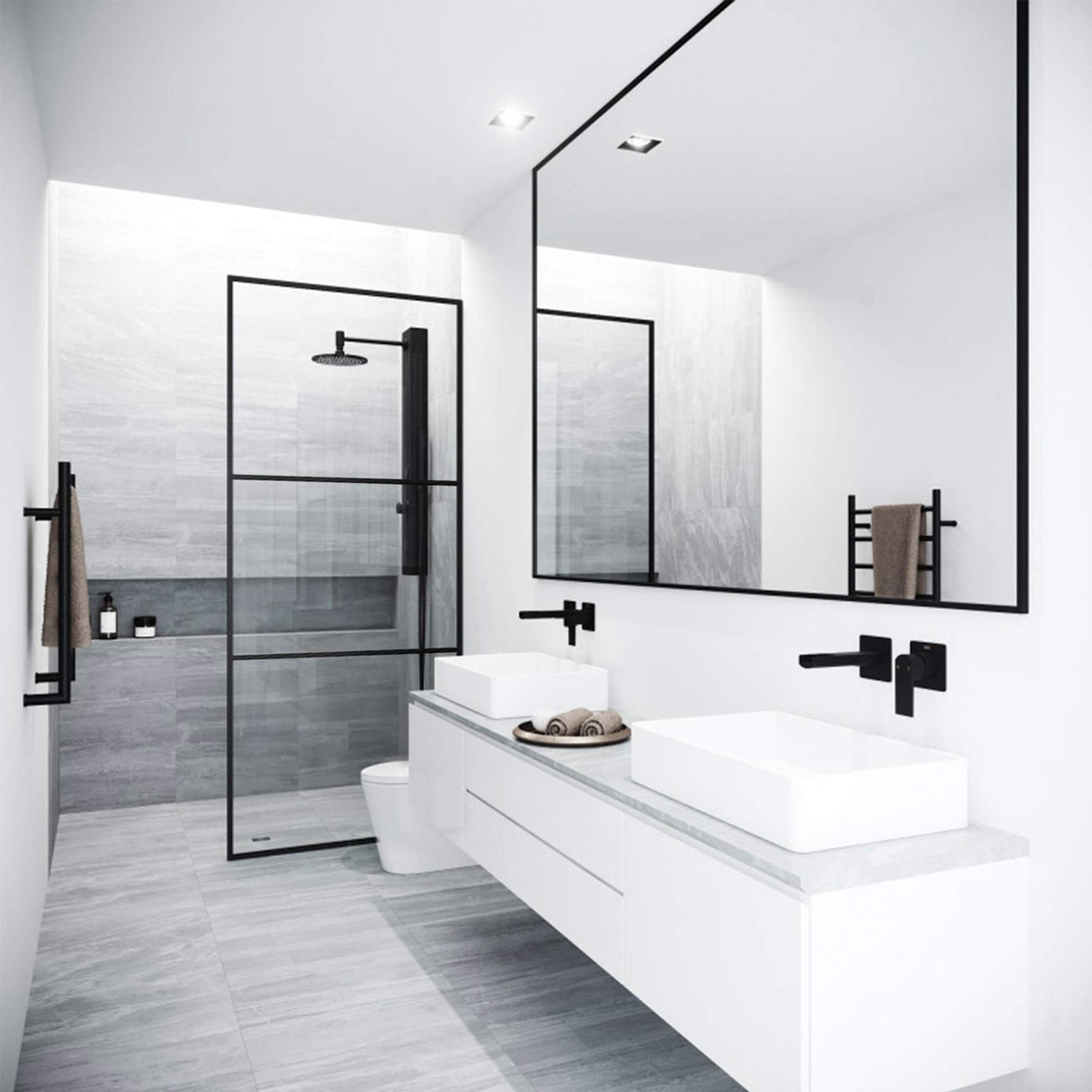 VIGO 34"W x 74"H Divide Framed Fixed Rectangle Shower Screen with Clear Tempered Glass, Door Handle and Stainless Steel Hardware in Matte Black-VG6090MBCL3474