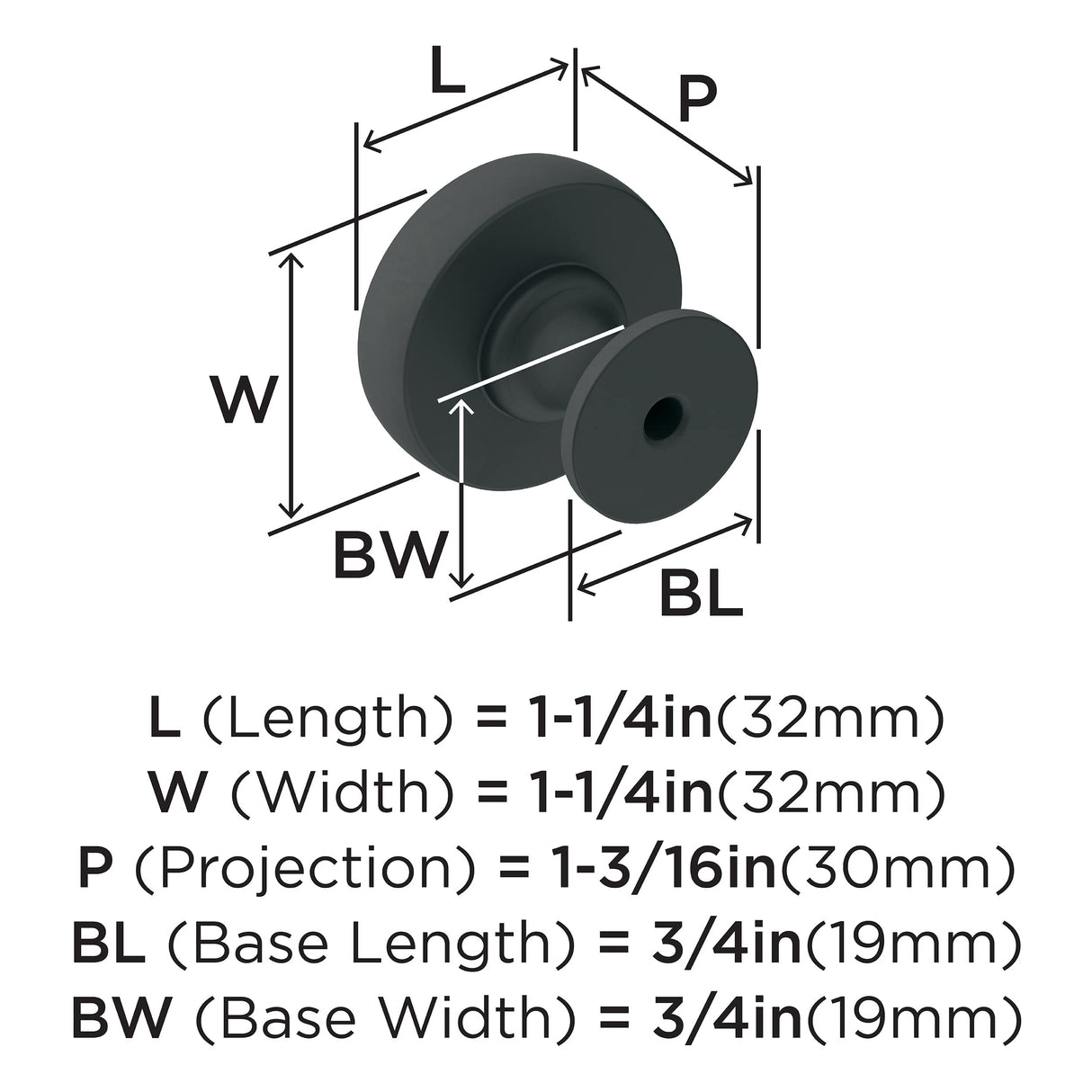 Amerock Cabinet Knob Matte Black 1-1/4 inch (32 mm) Diameter Winsome 1 Pack Drawer Knob Cabinet Hardware