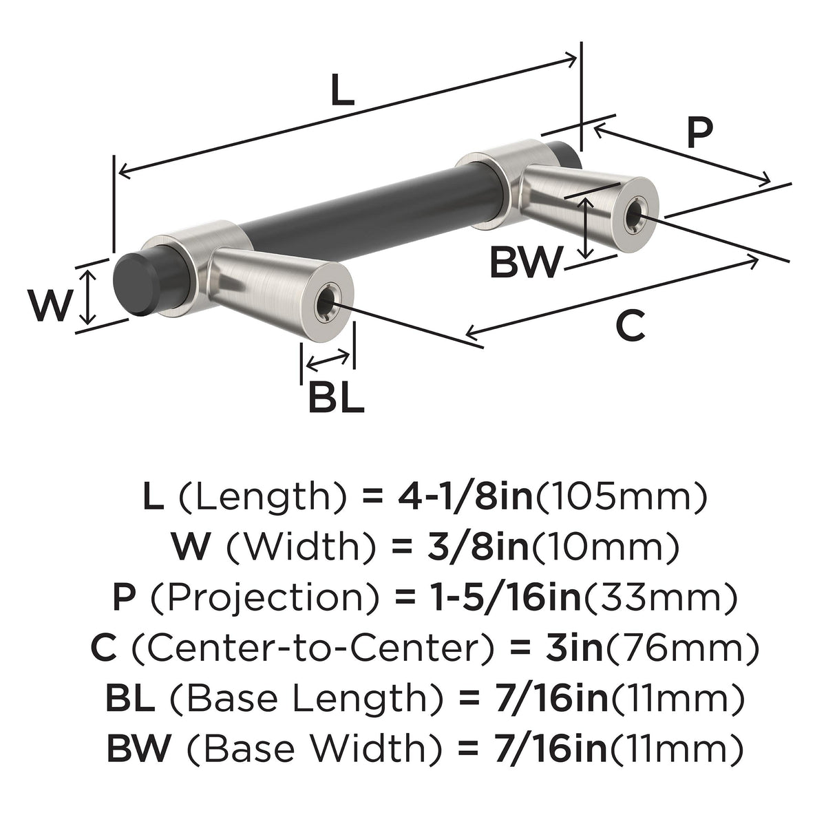 Amerock BP37385FBG10 Matte Black/Satin Nickel Cabinet Pull 3 in (76 mm) Center-to-Center Cabinet Handle Mergence Drawer Pull Kitchen Cabinet Handle Furniture Hardware
