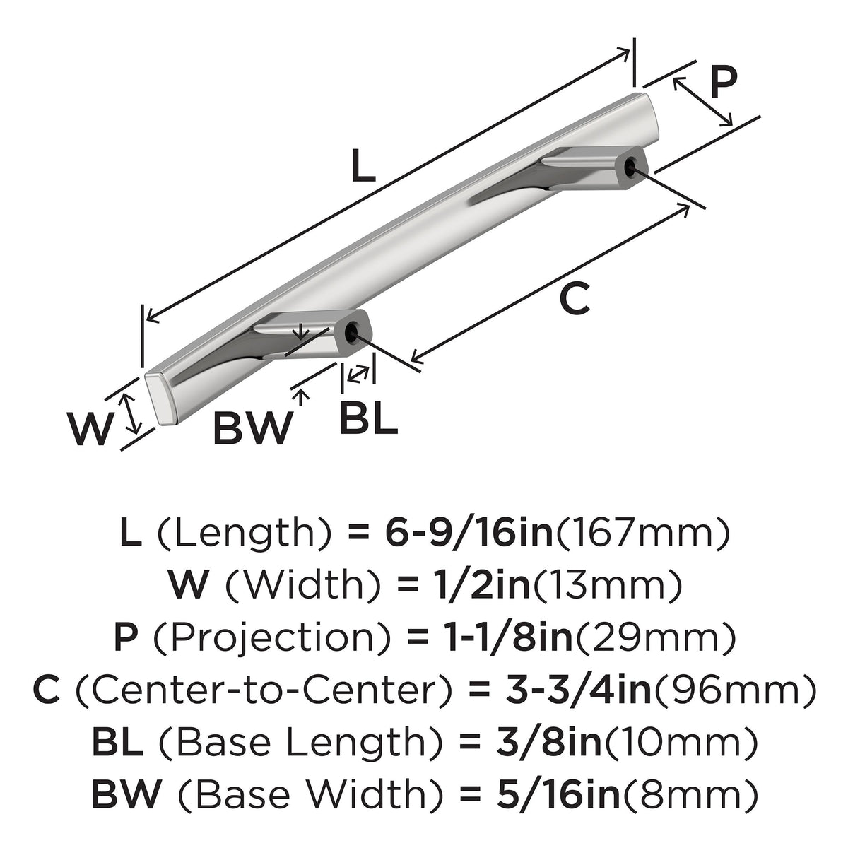 Amerock BP2620326 Polished Chrome Cabinet Pull 3-3/4 inch (96mm) Center-to-Center Cabinet Hardware Cyprus Furniture Hardware Drawer Pull