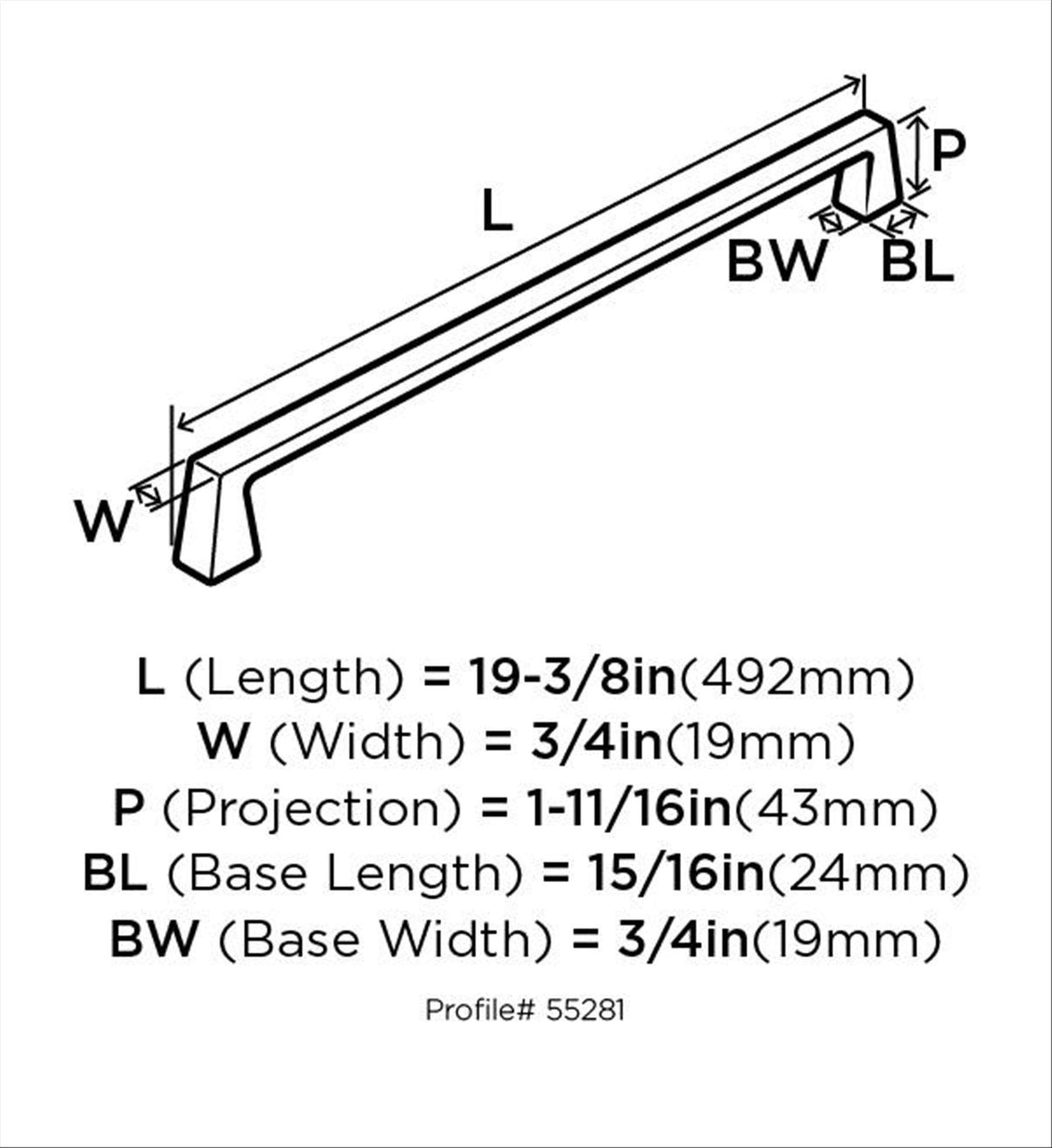 Amerock Appliance Pull Polished Nickel 18 inch (457 mm) Center to Center Blackrock 1 Pack Drawer Pull Drawer Handle Cabinet Hardware