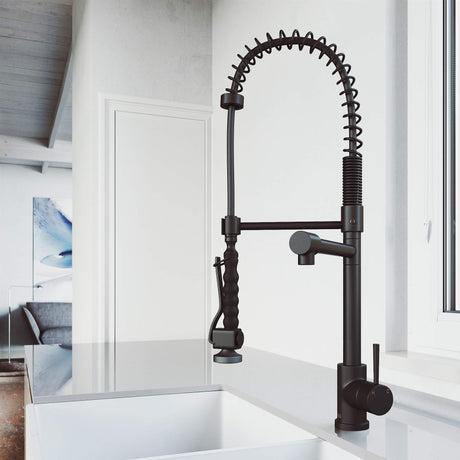 VIGO Zurich Matte Black Kitchen Faucet with Pull-Down Sprayer | Single-Handle Kitchen Sink Faucet with Easy-Grip Extendable Sink Sprayer | Solid Brass Faucet for Kitchen Sink with 1.8 GPM Spout