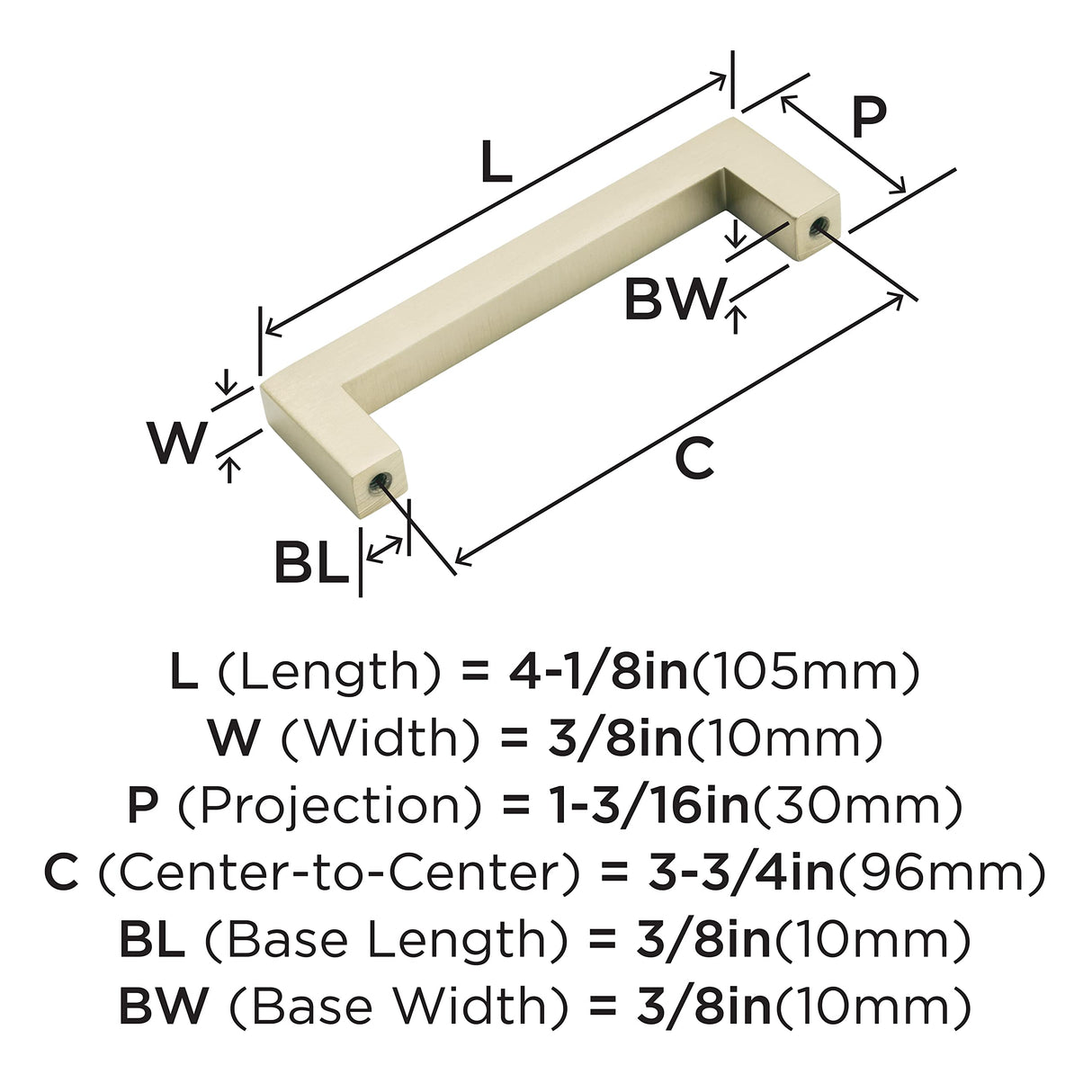 Amerock Cabinet Pull Golden Champagne 3-3/4 inch (96 mm) Center to Center Monument 1 Pack Drawer Pull Drawer Handle Cabinet Hardware