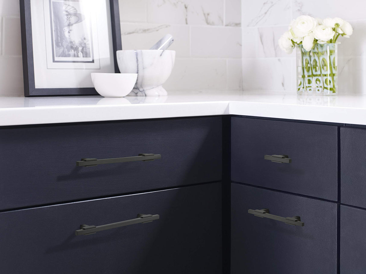Amerock Cabinet Pull Matte Black/Matte Black 6-5/16 inch (160 mm) Center to Center Urbanite 1 Pack Drawer Pull Drawer Handle Cabinet Hardware