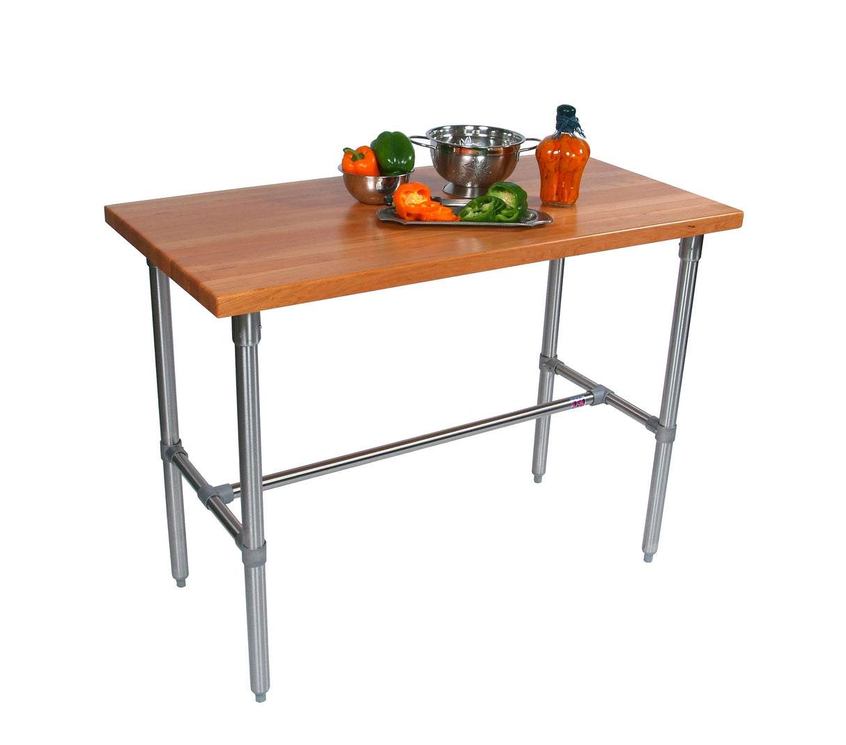 John Boos CHY-CUCKNB430 Cucina Classico Cherry Wood Edge Grain Work Table with Stainless Steel Legs, 30 x 36 Inch