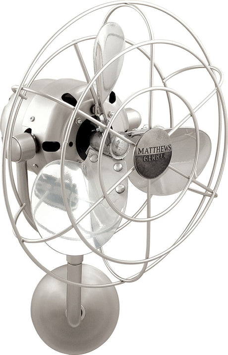 Matthews Fan MP-BN-MTL-DAMP Michelle Parede vintage style wall fan in brushed nickel finish. Optimized for damp locations.