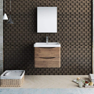 Fresca FVN9024RW Fresca Tuscany 24" Rosewood Wall Hung Modern Bathroom Vanity w/ Medicine Cabinet