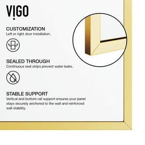 VIGO 34" W x 74" H Meridian Framed Fixed Rectangle Shower Screen with Clear Tempered Glass, Door Handle and Stainless Steel Hardware in Matte Brushed Gold-VG6077MGCL3474