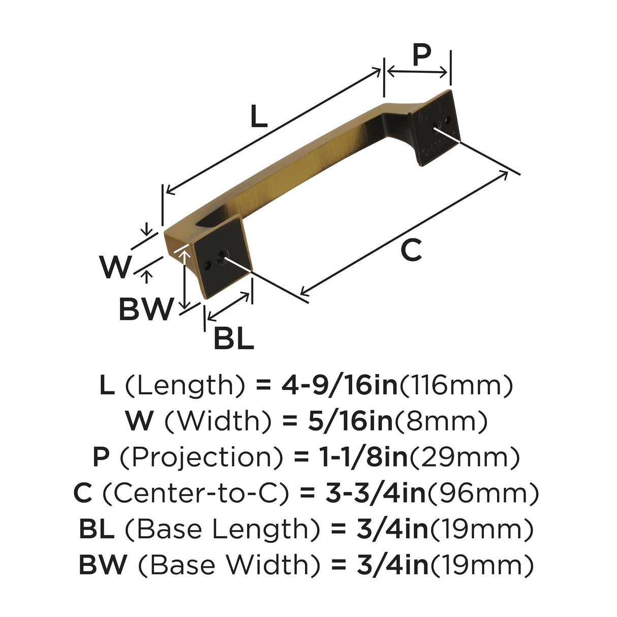 Amerock Cabinet Pull Gilded Bronze 3-3/4 inch (96 mm) Center to Center Mulholland 1 Pack Drawer Pull Drawer Handle Cabinet Hardware