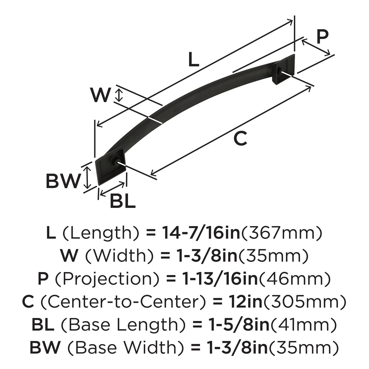 Amerock Appliance Pull Oil Rubbed Bronze 12 inch (305 mm) Center to Center Candler 1 Pack Drawer Pull Drawer Handle Cabinet Hardware