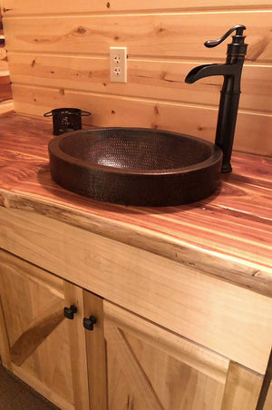 Premier Copper Products VO18SKDB 18" Oval Skirted Vessel Hammered Copper Sink