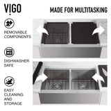 VIGO VGS3620BLFA 20.5" L -36.0" W -10.0" H Handmade Stainless Steel Double-Bowl Farmhouse Kitchen Sink Workstation with Cutting Board, Roll-Up Drying Rack, 2 Protective Bottom Grids, 2 Strainers