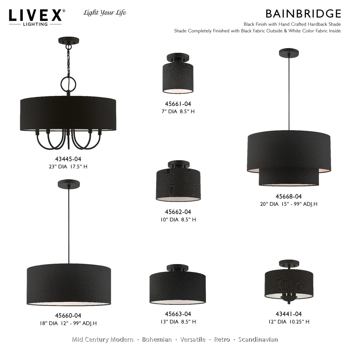 Livex Lighting 45660-04 Bainbridge 3 Light Pendant, Black, 18 x 18 x 99