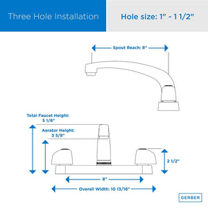 Gerber G0042416 Chrome Classics Two Handle Kitchen Faucet Deck Plate MOUNTED...