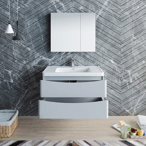 Fresca FVN9036GRG Fresca Tuscany 36" Glossy Gray Wall Hung Modern Bathroom Vanity w/ Medicine Cabinet