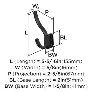 Amerock HBX36693MB Granlyn Double Prong Decorative Wall Hook Matte Black Hook for Coats, Hats, Backpacks, Bags Hooks for Bathroom, Bedroom, Closet, Entryway, Laundry Room, Office