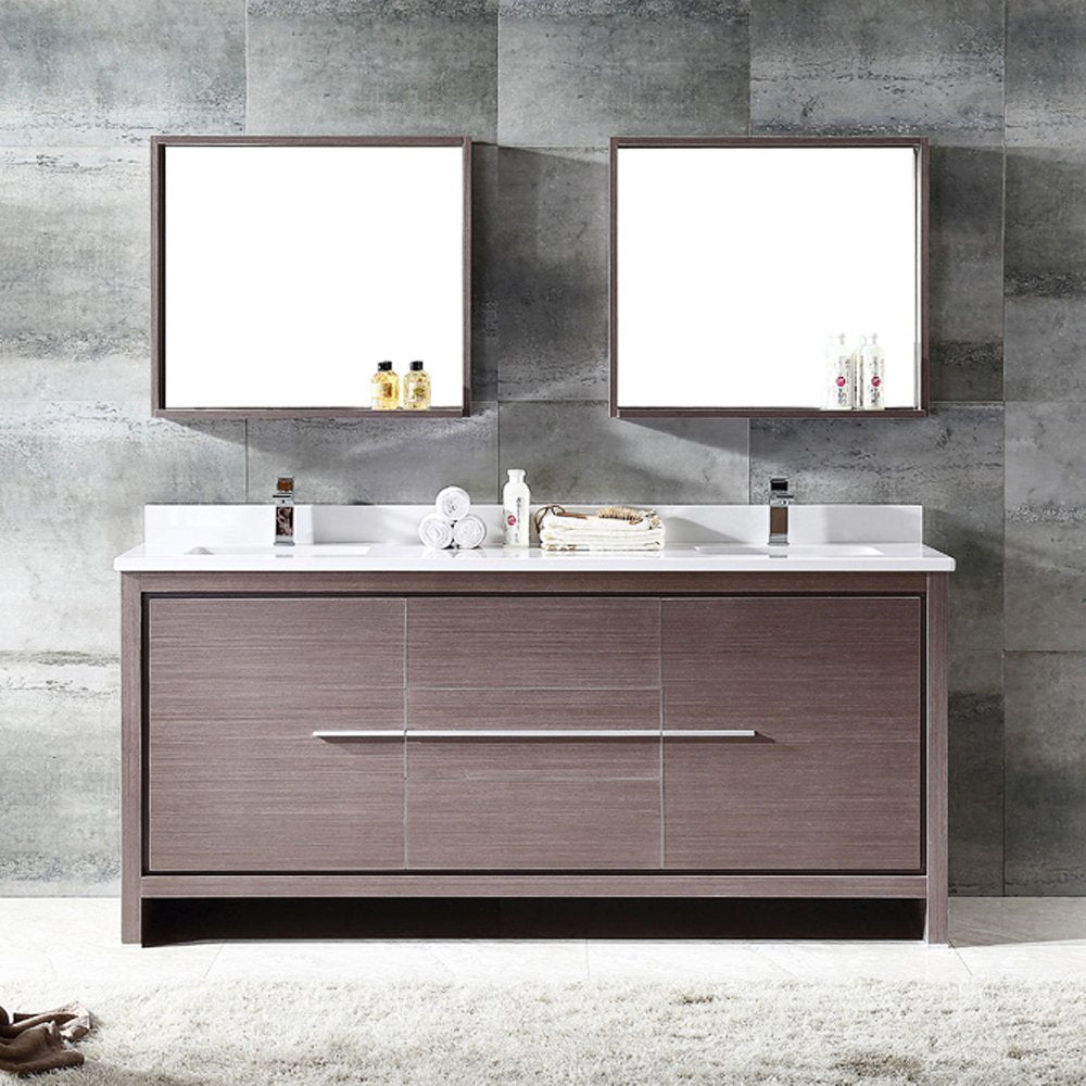 Fresca FVN8172GO Fresca Allier 72" Gray Oak Modern Double Sink Bathroom Vanity w/ Mirror