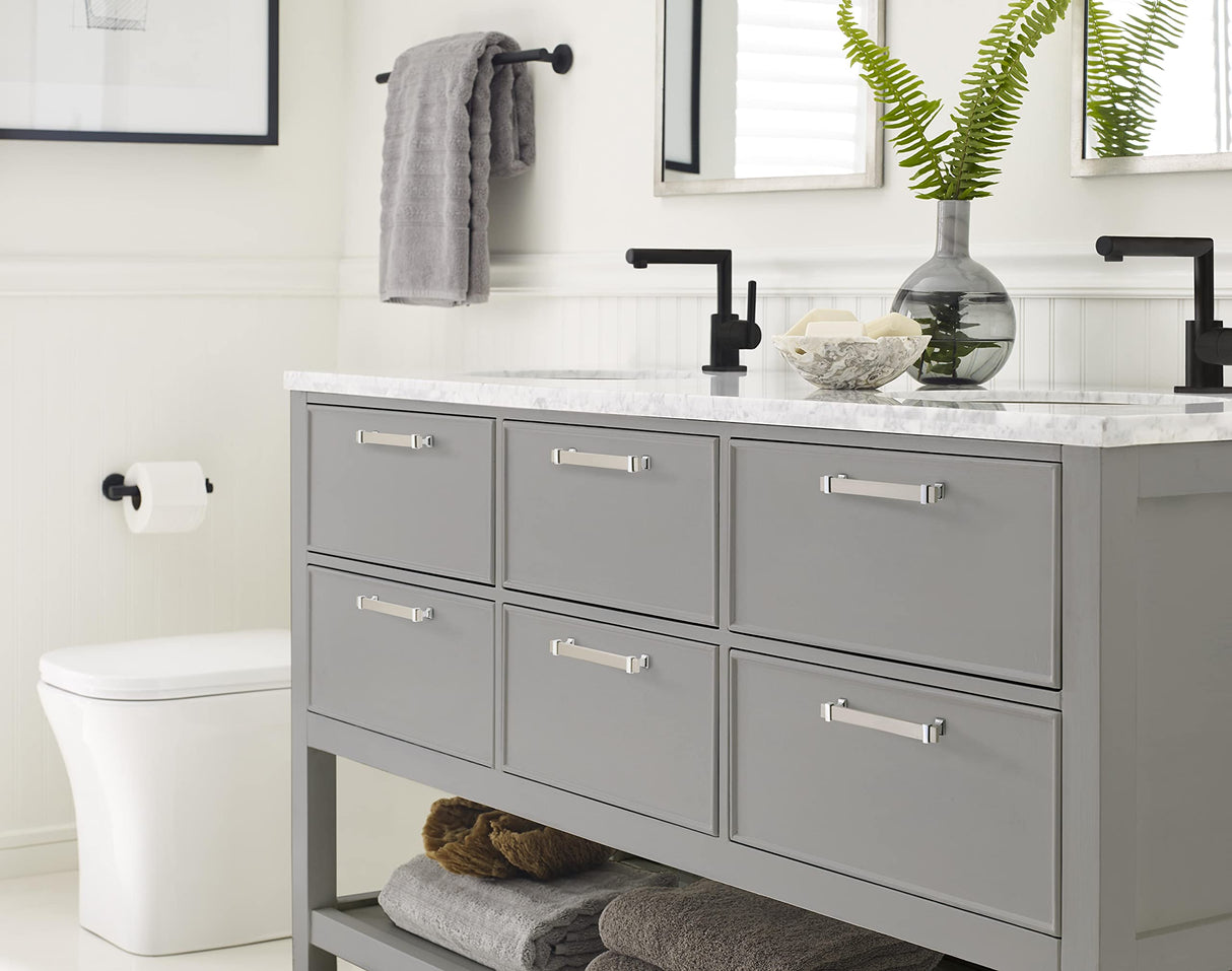 Amerock Cabinet Pull Satin Nickel/Polished Chrome 6-5/16 inch (160 mm) Center to Center Overton 1 Pack Drawer Pull Drawer Handle Cabinet Hardware