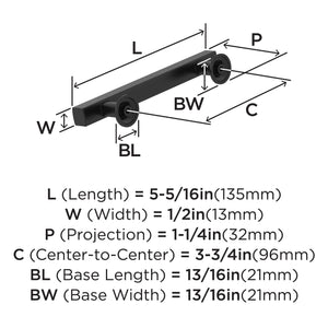 Amerock Corp BP37104MB Everett Pull, 3-3/4 in (96 mm) Center-to-Center, Matte Black