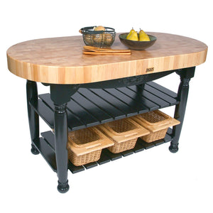John Boos CU-HAR60-N American Heritage Natural End Grain Maple Harvest Table with 2 Shelves