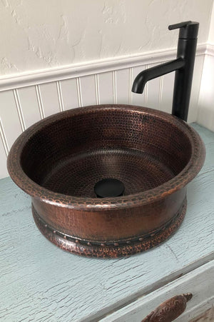 Premier Copper Products VRT15DB 15-Inch Round Vessel Tub Hammered Copper Sink
