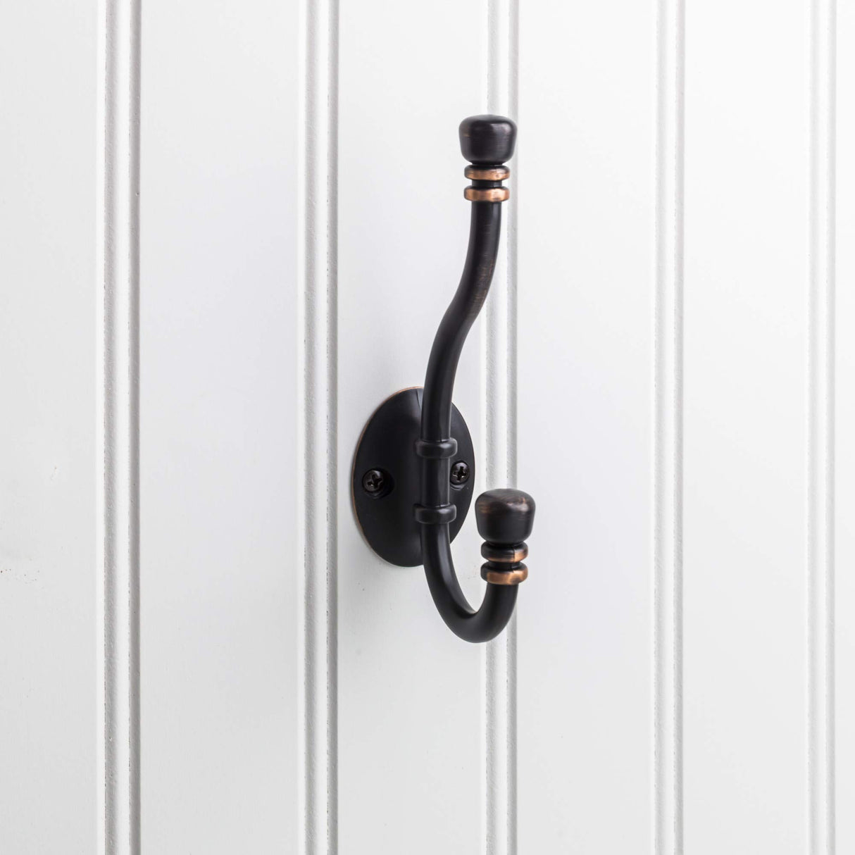 Elements YD50-518DBAC 5-3/16" Brushed Oil Rubbed Bronze Ringed Contemporary Double Prong Wall Mounted Hook