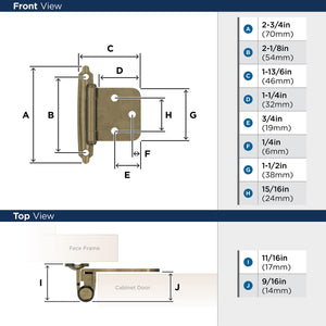 Amerock Cabinet Hinge Variable Overlay Hinge Burnished Brass 2 Pack Self-Closing Hinge Face Mount Hinge Cabinet Door Hinge