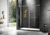 Elegant 48''×76'' Frameless Shower Door, Frameless Single Sliding Shower Door, 3/8”(10mm) Clear Tempered Glass, Stainless Steel Hardware with Towel Bar, in Polished Gold Finish