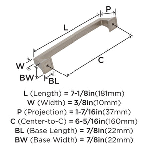 Amerock Cabinet Pull Satin Nickel 6-5/16 inch (160 mm) Center to Center Mulholland 1 Pack Drawer Pull Drawer Handle Cabinet Hardware
