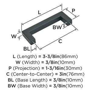 Amerock Cabinet Pull Matte Black 3 inch (76 mm) Center to Center Monument 1 Pack Drawer Pull Drawer Handle Cabinet Hardware