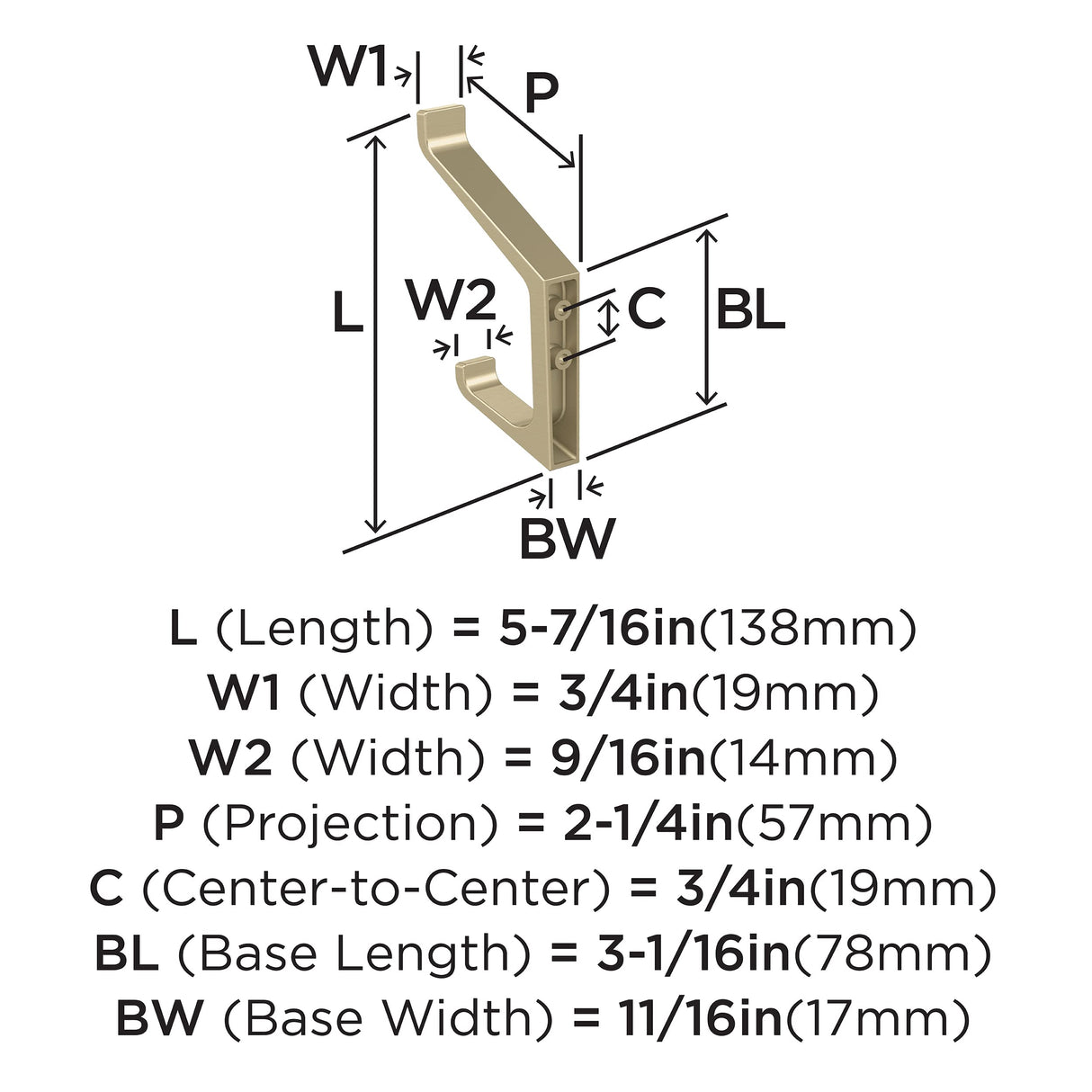 Amerock H37003BBZ Emerge Double Prong Decorative Wall Hook Golden Champagne Hook for Coats, Hats, Backpacks, Bags Hooks for Bathroom, Bedroom, Closet, Entryway, Laundry Room, Office