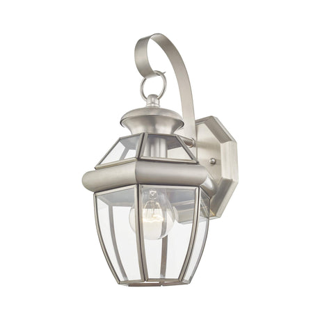 Livex Lighting 2051-91 Monterey 1 Light Outdoor Brushed Nickel Finish Solid Brass Wall Lantern with Clear Beveled Glass