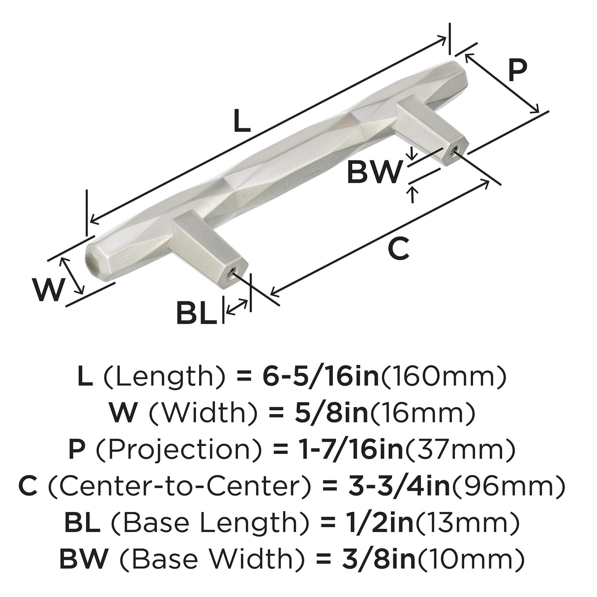 Amerock Cabinet Pull Satin Nickel 3-3/4 inch (96 mm) Center to Center St. Vincent 1 Pack Drawer Pull Drawer Handle Cabinet Hardware