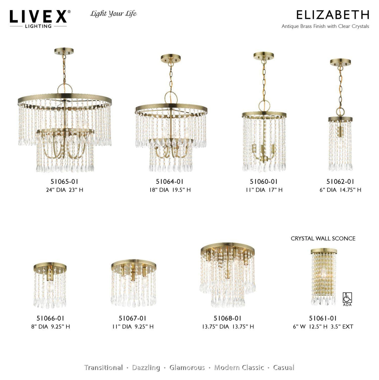 Livex Lighting 4 Light Antique Brass Pendant Chandelier