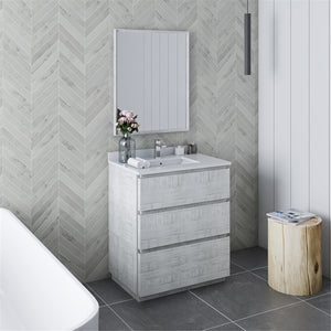 Fresca FVN3130RWH-FC Fresca Formosa 30" Floor Standing Modern Bathroom Vanity w/ Mirror in Rustic White