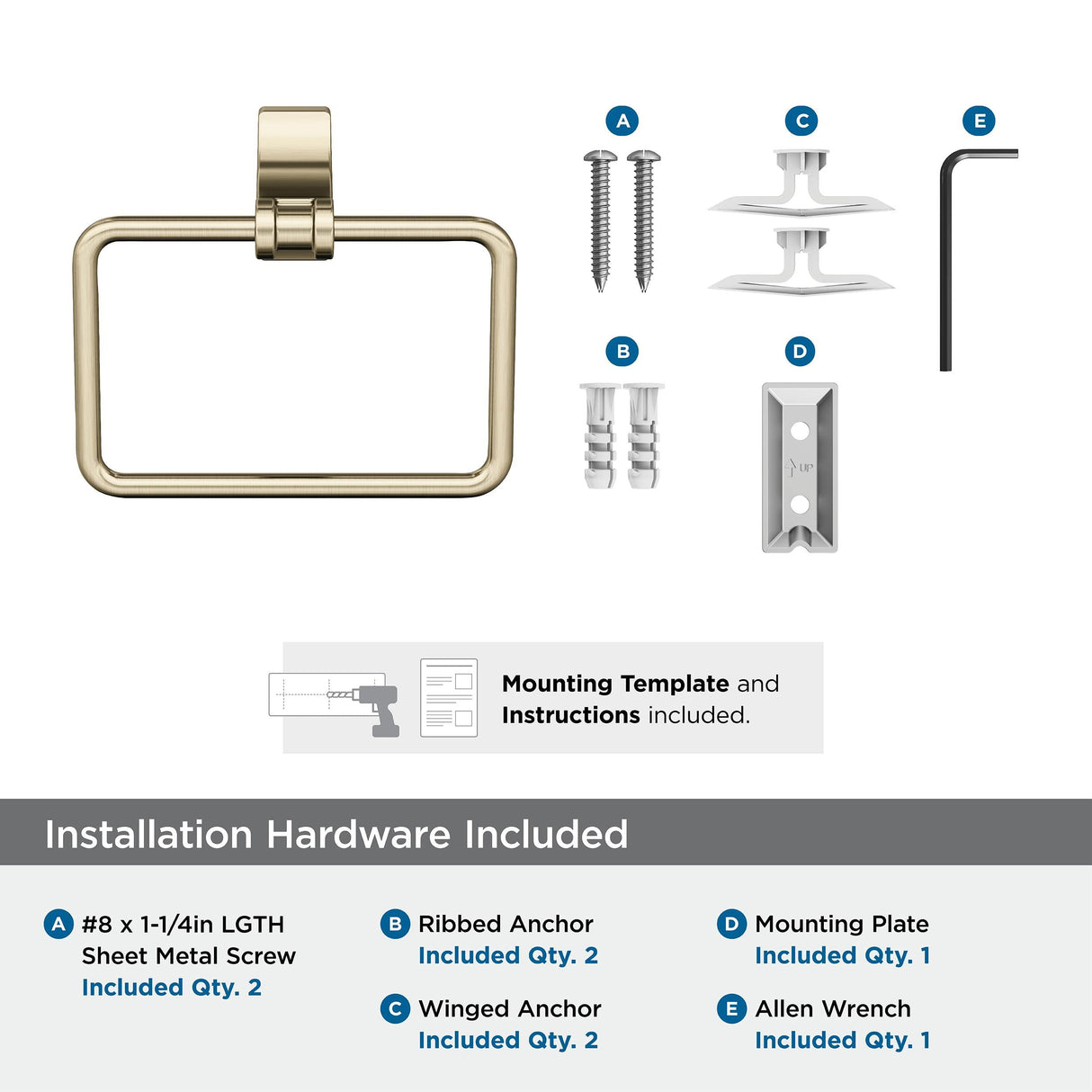 Amerock BH36052BBZ Golden Champagne Towel Ring 5-1/4 in (133 mm) Length Towel Holder Davenport Hand Towel Holder for Bathroom Wall Small Kitchen Towel Holder Bath Accessories