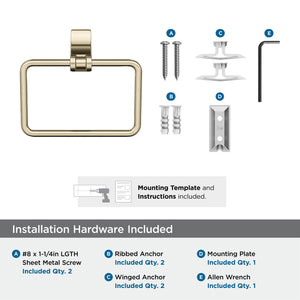 Amerock BH36052BBZ Golden Champagne Towel Ring 5-1/4 in (133 mm) Length Towel Holder Davenport Hand Towel Holder for Bathroom Wall Small Kitchen Towel Holder Bath Accessories