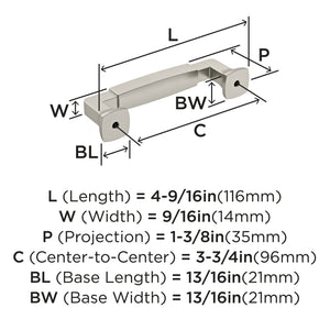 Amerock BP36887G10 Stature Cabinet Pull, 3-3/4 in (96 mm) Center-to-Center, Satin Nickel