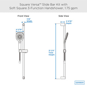 Gerber D461738BB Versa Square 30" Slide Bar Assembly With Soft Square 3-FUNCTION...