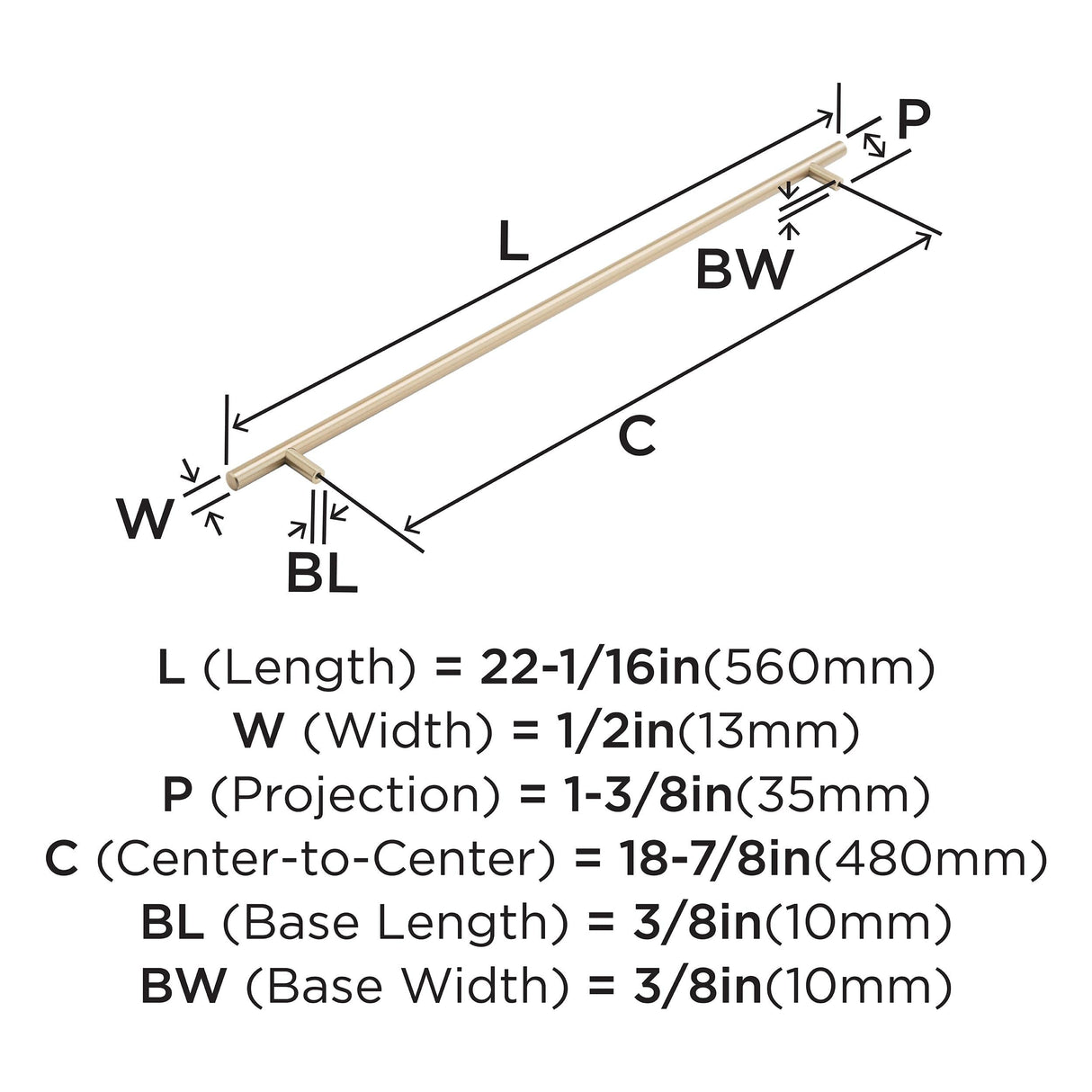 Amerock Cabinet Pull Champagne Bronze 18-7/8 inch (480 mm) Center to Center Bar Pulls 1 Pack Drawer Pull Drawer Handle Cabinet Hardware